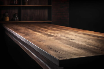 Fototapeta premium Angled Above Shot of Wooden Tabletop for Product Presentation. Generative Ai.