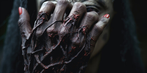 Obraz premium In the dim light, detailed witch's hands.