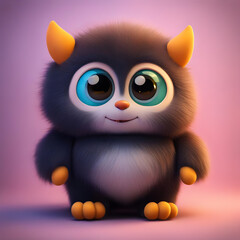 Fototapeta premium cute little monster smooth skin soft fur bright eyes