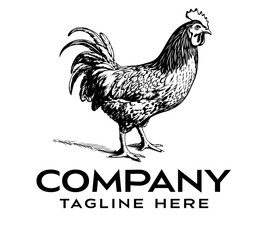 Fototapeta na wymiar rooster logo in a minimal black and white style is suitable for your product logo or Brand Identity design