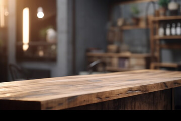 Wooden Table with Blurred Barber Shop Background. Generative Ai.