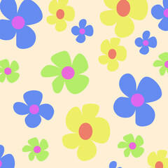 Colorful flower seamless pattern illustration, funny basic nature shapes wallpaper.
