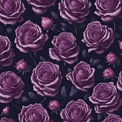 Dark background with patterns of blooming roses. Aesthetic roses illustration. Generative AI