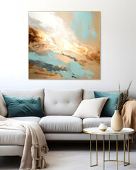 Modern Living Room with Sofa and Artwork Art Piece