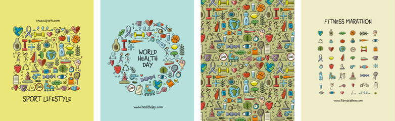 Healthy World: World Health Day Vector Illustration Set