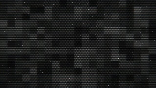 Abstract pixel art video background with text space, featuring seamless animation of a gray square block pattern, ideal for digital data, technology, business, computing, or coding concept
