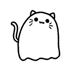 Cute line Cat Ghost, Halloween Doodle element, signs and symbols, Hand drawn in doodle style
