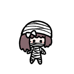 Cute line Girl in Halloween Mummy Costume, Doodle element, signs and symbols, Hand drawn in doodle style