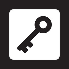Key icon vector. Key logo design. Key vector icon illustration in square isolated on black background