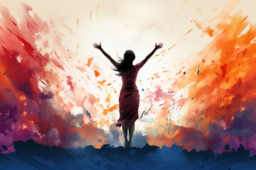 Generative AI futuristic picture painting of spiritual awakening enlightenment meditation and art concept