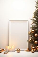 Christmas tree with golden balls. candles. poster for your design.