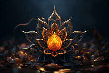 Naklejka na ściany i meble Generative AI image of beautiful lotus gracefully poised on dark backdrop