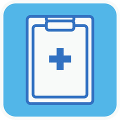 medical report flat icon in blue square.