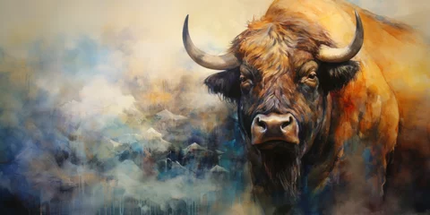 Fotobehang A portrait of a buffalo in watercolor © britaseifert