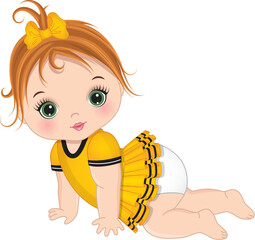 Vector Cute Little Baby Girl Crawling
