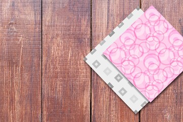 Soft colored kitchen napkin on wooden desk