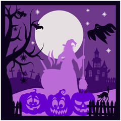 Paper Cut Halloween Night Card Design