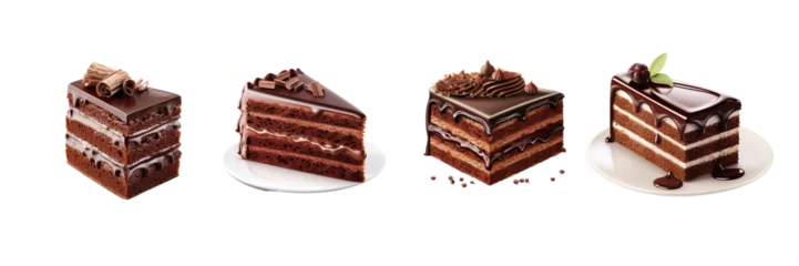 Foto op Plexiglas Set of Chocolate cake slice isolated on transparent or white background © MaxSimplify