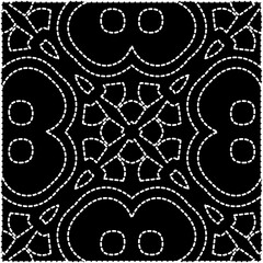 
A repeat pattern of white dots on a black background. White mandala.