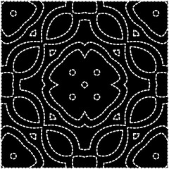 
A repeat pattern of white dots on a black background. White mandala.