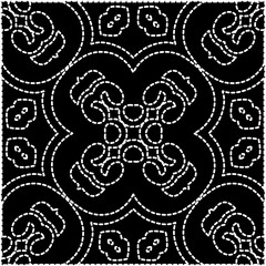 
A repeat pattern of white dots on a black background. White mandala.