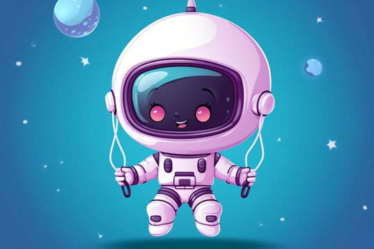 Charming vector icon Cute astronaut, UFO balloon in playful illustration