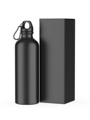 Aluminum Shiny sipper bottle with paper box for mockup and template design. 3d illustration.