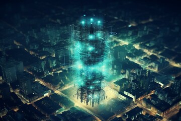 Tower facilitating worldwide network connections for fast wireless internet. Generative AI