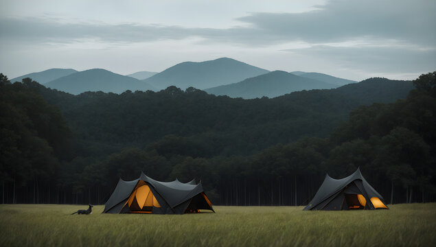 Mystical Morning: Modern Tent Camping in Mountain Mist