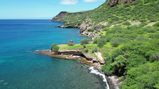 Tarrafal - Cape Verde Aerial View. Mountainous Green Santiago Island Landscape near Tarrafal. The Republic of Cape Verde is an island country in the Atlantic Ocean. Africa.