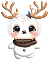 premium snowman ang premium raindeer on black background, separated each element, full frame