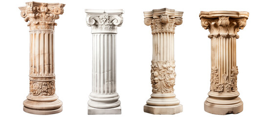 Antique column, old architecture isolated on transparent background generative ai