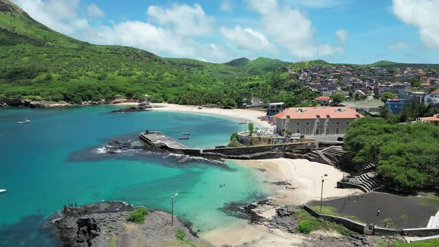 Tarrafal Beach - Cape Verde Aerial View. Santiago Island Landscape of Tarrafal - popular tourist destination. The Republic of Cape Verde is an island country in the Atlantic Ocean. Africa.