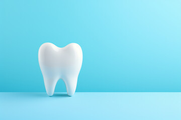 Tooth on light blue background with space for text - obrazy, fototapety, plakaty