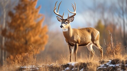 Obraz premium A close-up of a whitetail deer facing left.