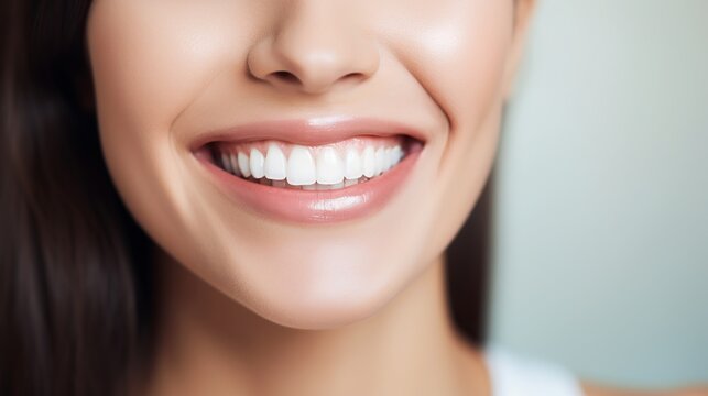 lovely young lady with a smile. On the big picture, white teeth. Useful background and available space.