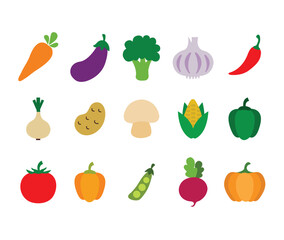 Vegetable flat vector icon set
