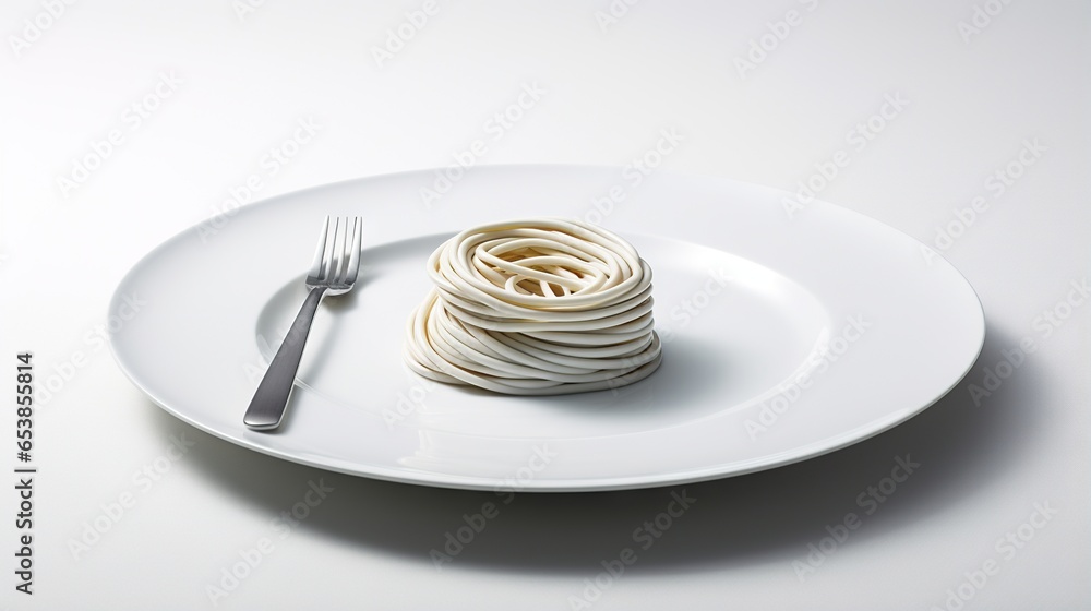 Aufkleber a plate with a fork and a stack of noodles on it. generative ai
