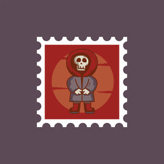 Postage stamp halloween with character design illustration