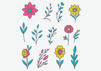 Fototapeta na wymiar Flower logo, floral logo, flower hand drawn, flower illustration, set, pattern,watercolor, logo design