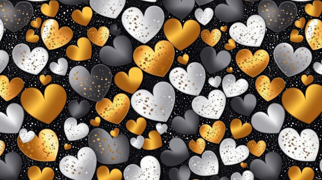 Golden realistic hearts background. illustration of metallic heart shape. Valentines day or wedding sign. Love concept