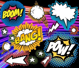 Comics pattern with vintage, retro elements. 