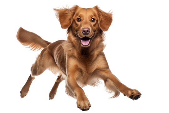 dog in motion, playing, running isolated on transparent background