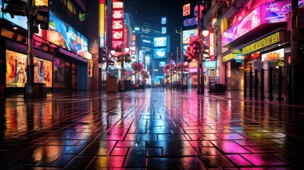 Vibrant streetscapes alive with neon lights - obrazy, fototapety, plakaty