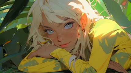 girl dressed in yellow in the forest