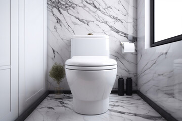 white toilet in bathroom in modern interior - obrazy, fototapety, plakaty