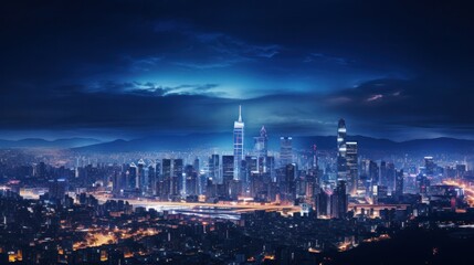 Fototapeta na wymiar Aerial view of city skyline at night