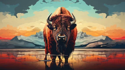 Foto op Canvas American Bison in the style of a digital glitch art © Татьяна Креминская