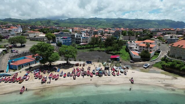 Tarrafal Beach - Cape Verde Aerial View. Santiago Island Landscape of Tarrafal - popular tourist destination. The Republic of Cape Verde is an island country in the Atlantic Ocean. Africa.