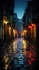 Fototapeta na wymiar Moody, atmospheric alleyways and backstreets at night